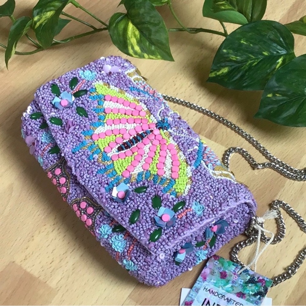 Handcrafted Purple Beaded Butterfly Clutch - Picture 5 of 6